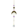 Metallic Hoop Moon Sun Wind Chimes Crystals Sun-catcher Ornament With Chakra Energy K9 Crystal Ball Prisms Hanging Rainbow Chaser Window Curtains Pendant Home Decor Gifts
