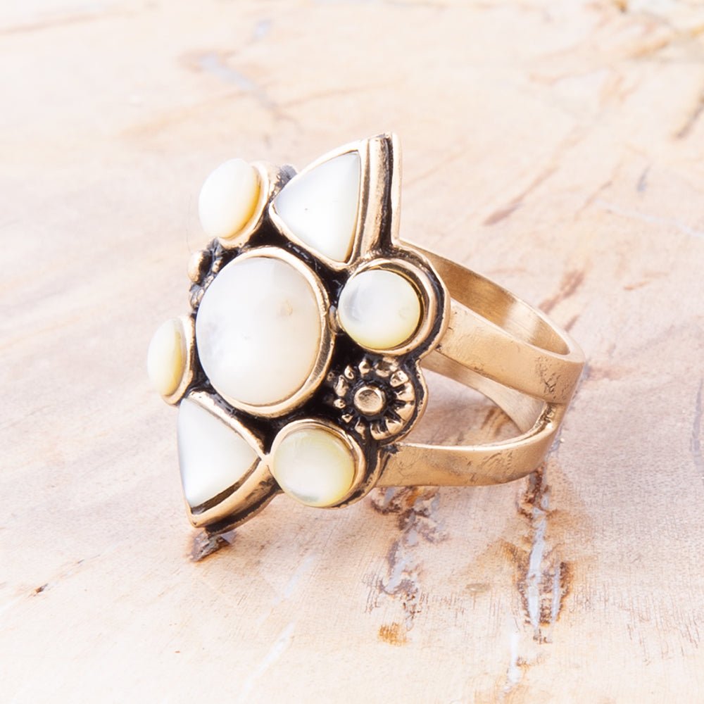 White Mother of Pearl Golden Statement Ring