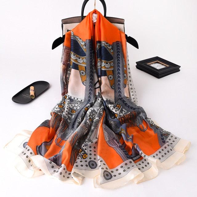 New Brand Designer Luxury  Winter Long Silk Scarf Shawls Wraps Print Cotton Scarf Stylish Head Wraps Scarves Hijabs Neck Scarves Lady Hijab For Female