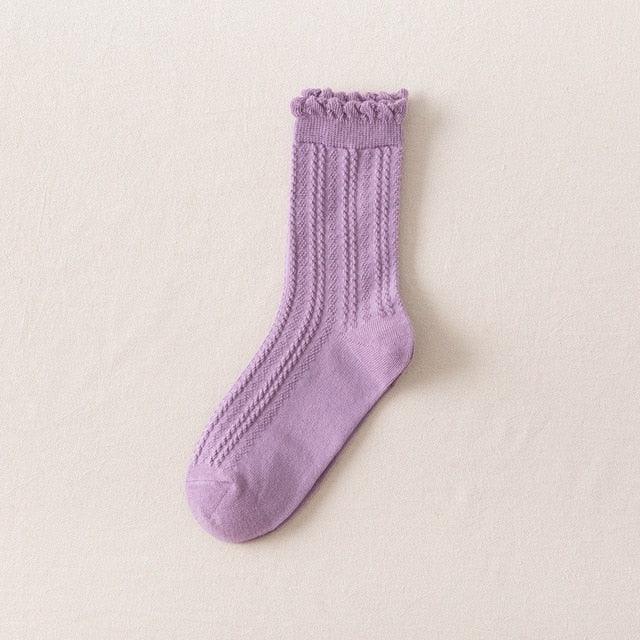 Ruffle Frilly Socks Kawaii Cotton Socks Cute Women Solid Color Warm Winter Running Cycling Climbing Unisex socks For Men And Women