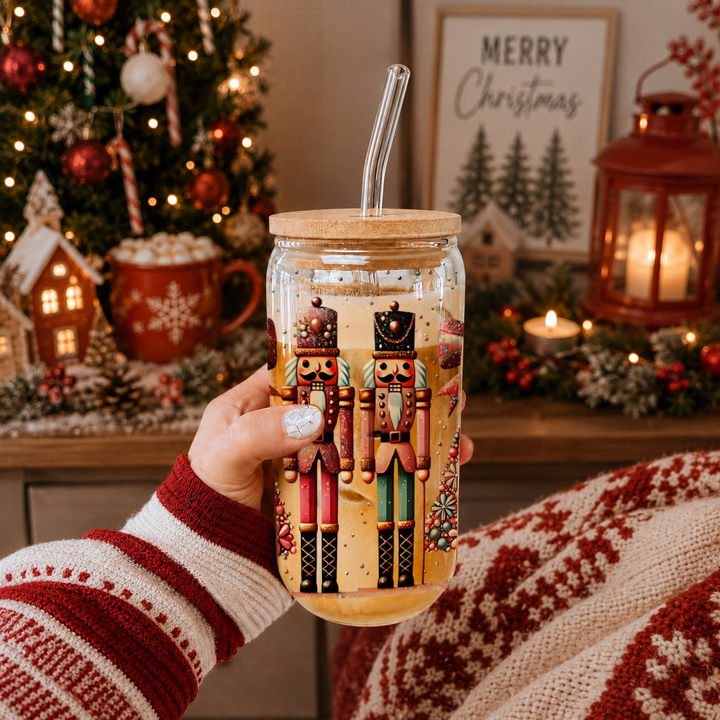 Nutcracker Glam 17oz Glass Cup