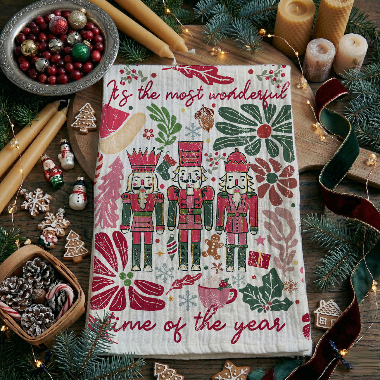 Boho Floral Nutcracker Kitchen Towel