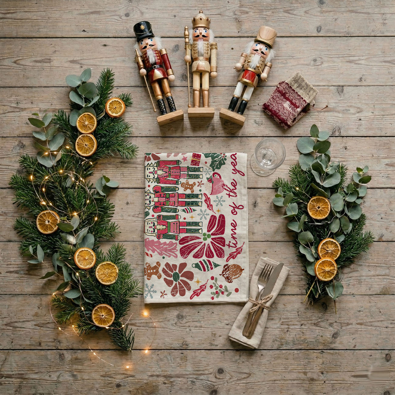 Boho Floral Nutcracker Kitchen Towel