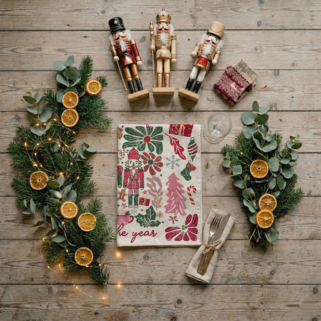 Boho Floral Nutcracker Kitchen Towel