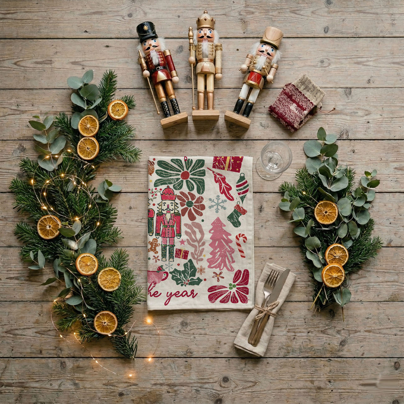 Boho Floral Nutcracker Kitchen Towel