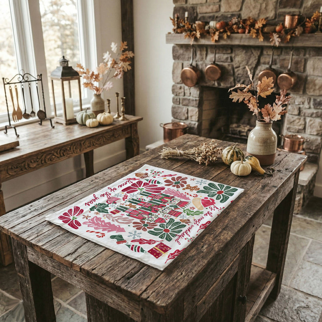 Boho Floral Nutcracker Kitchen Towel
