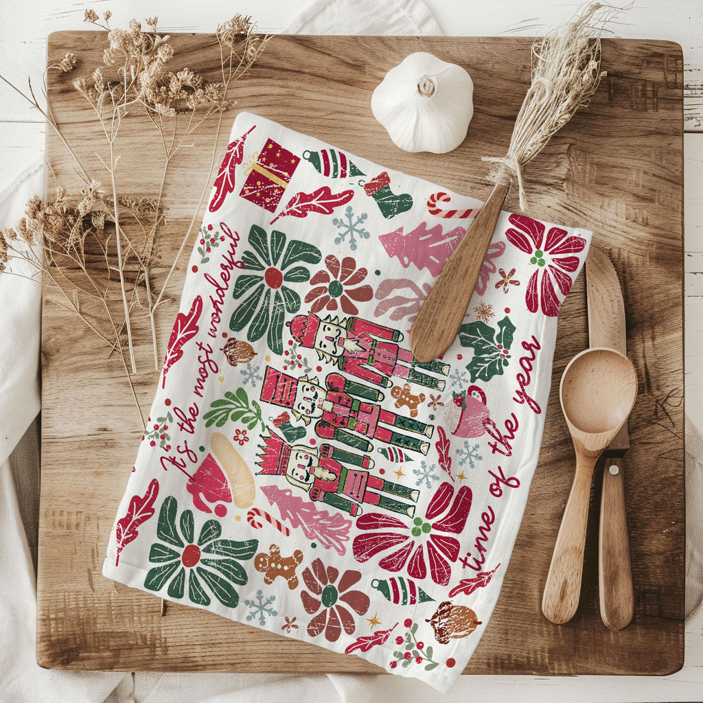 Boho Floral Nutcracker Kitchen Towel