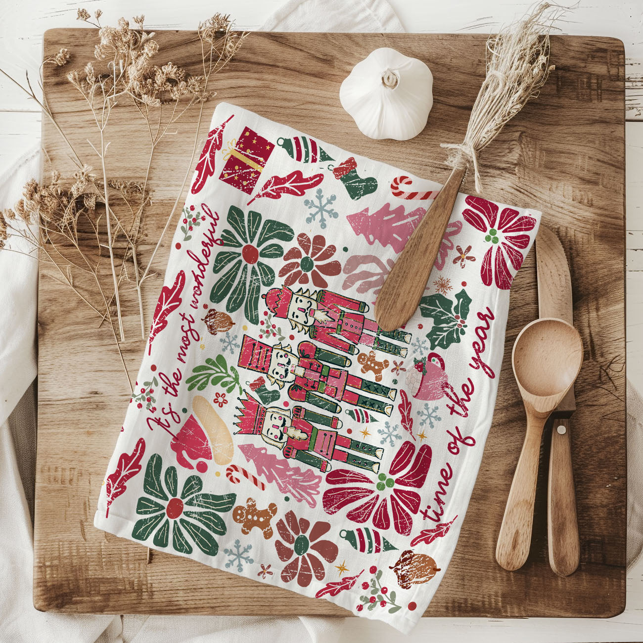 Boho Floral Nutcracker Kitchen Towel