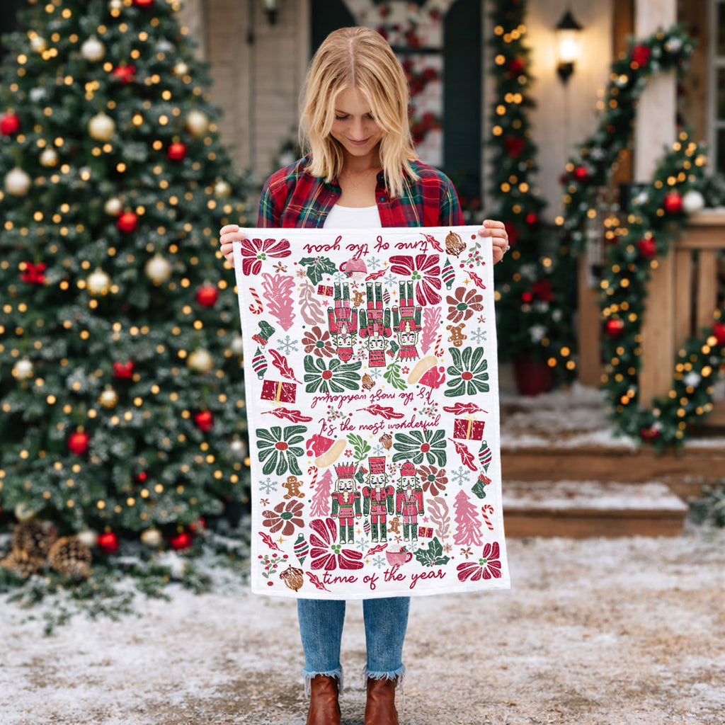 Boho Floral Nutcracker Kitchen Towel
