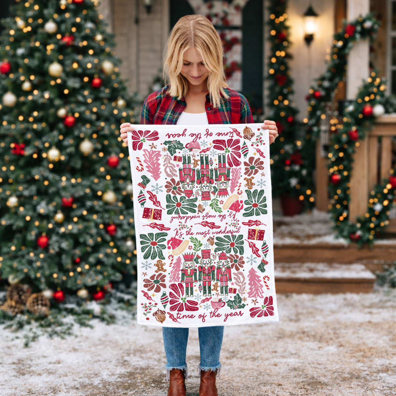 Boho Floral Nutcracker Kitchen Towel