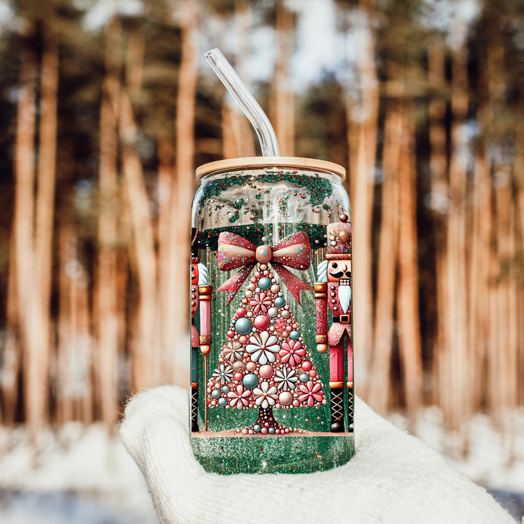 Nutcracker Glam 17oz Glass Cup