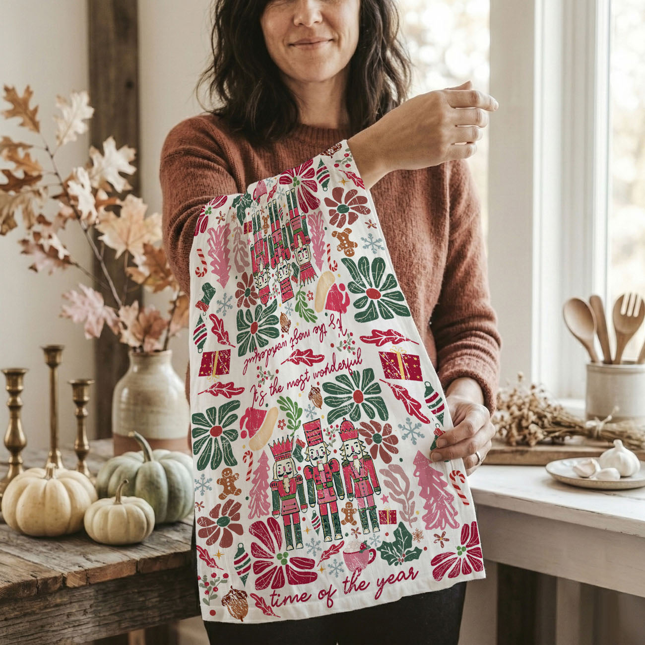 Boho Floral Nutcracker Kitchen Towel