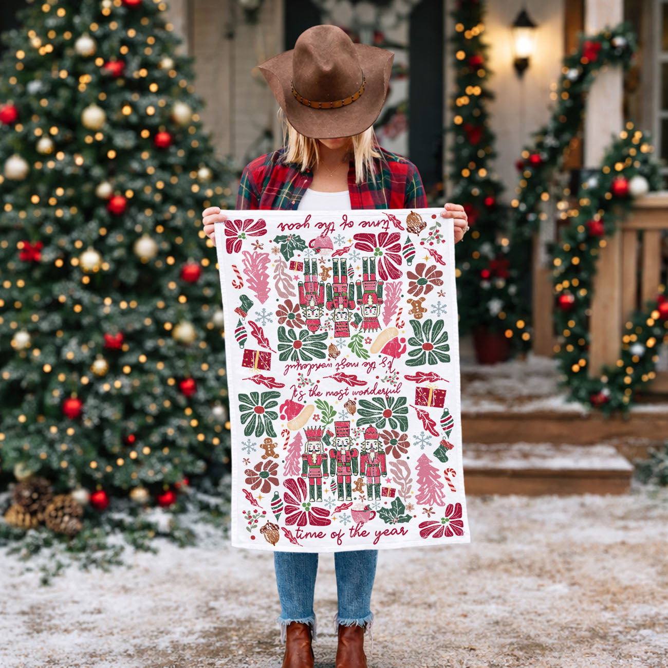Boho Floral Nutcracker Kitchen Towel