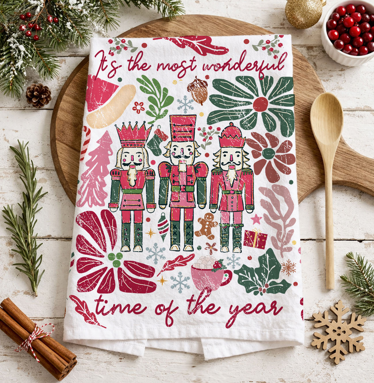 Boho Floral Nutcracker Kitchen Towel