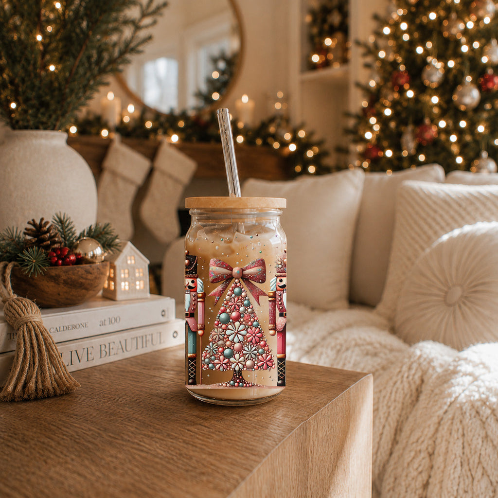 Nutcracker Glam 17oz Glass Cup