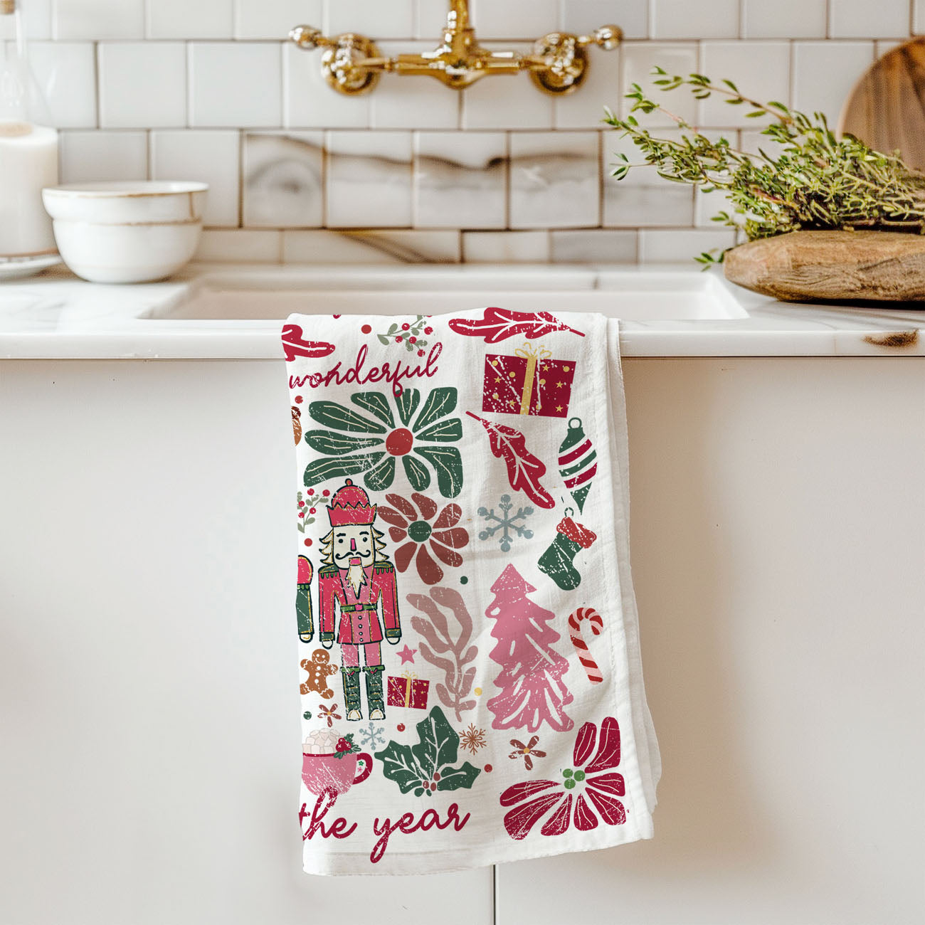 Boho Floral Nutcracker Kitchen Towel