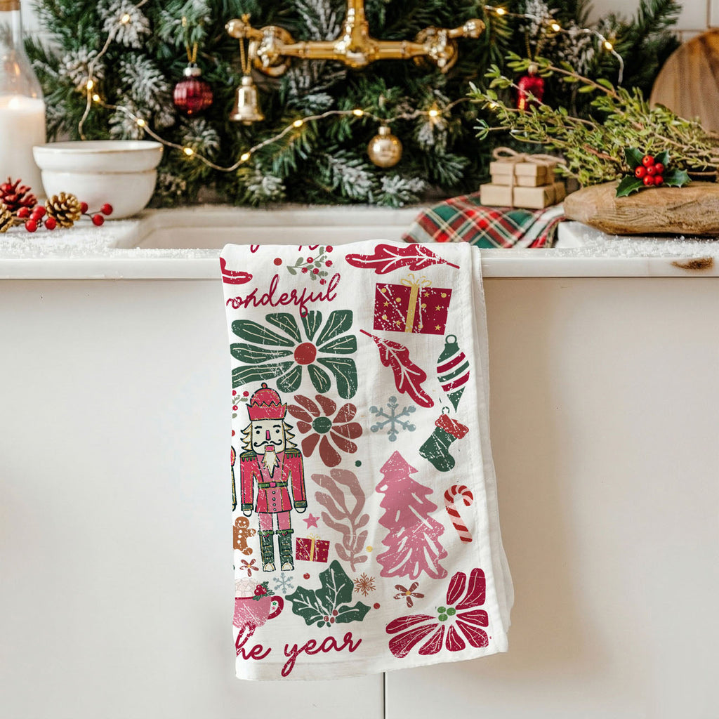 Boho Floral Nutcracker Kitchen Towel