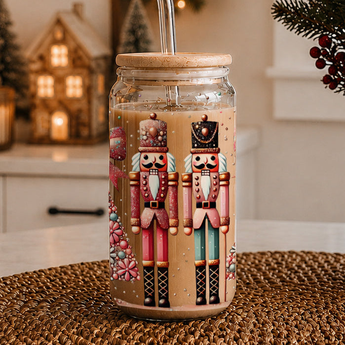 Nutcracker Glam 17oz Glass Cup