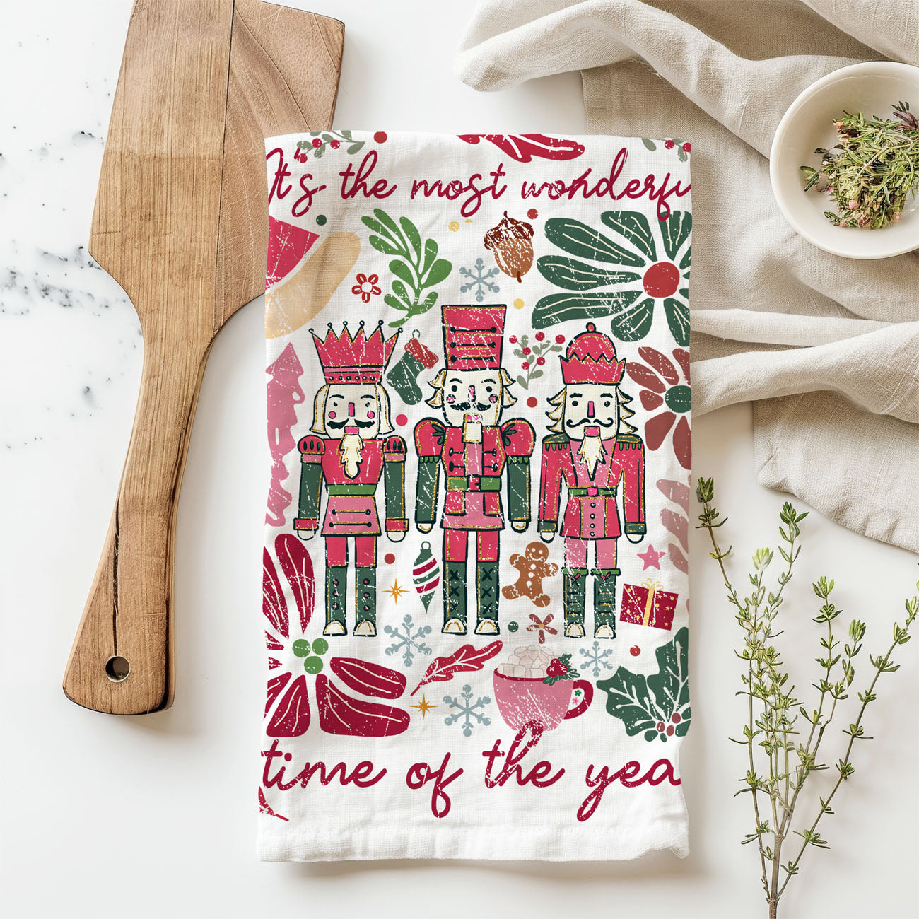 Boho Floral Nutcracker Kitchen Towel