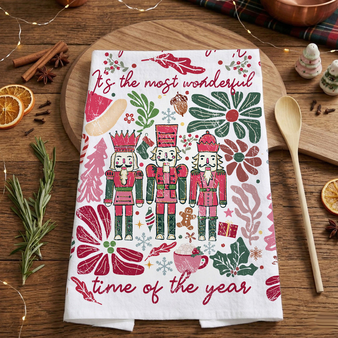 Boho Floral Nutcracker Kitchen Towel