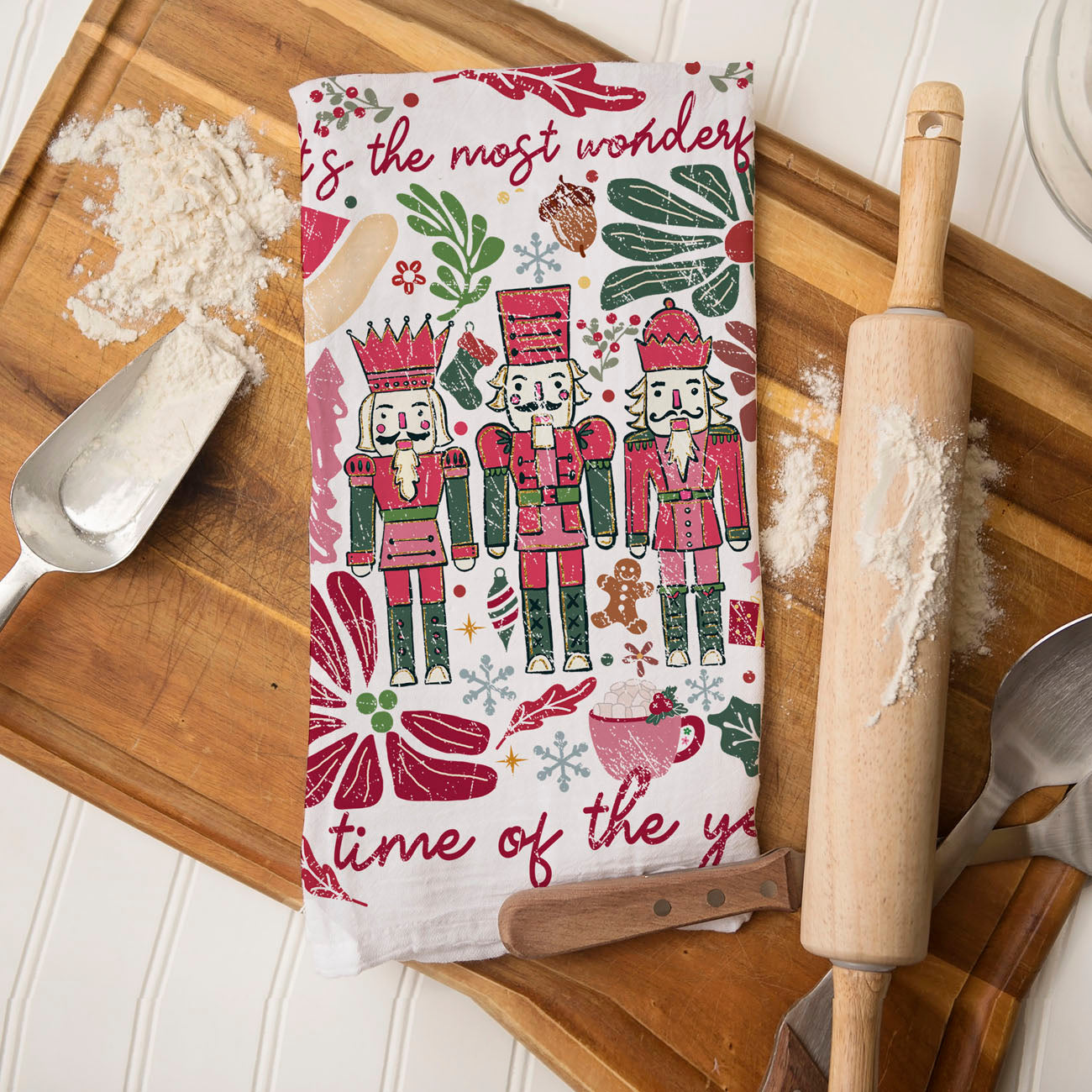 Boho Floral Nutcracker Kitchen Towel