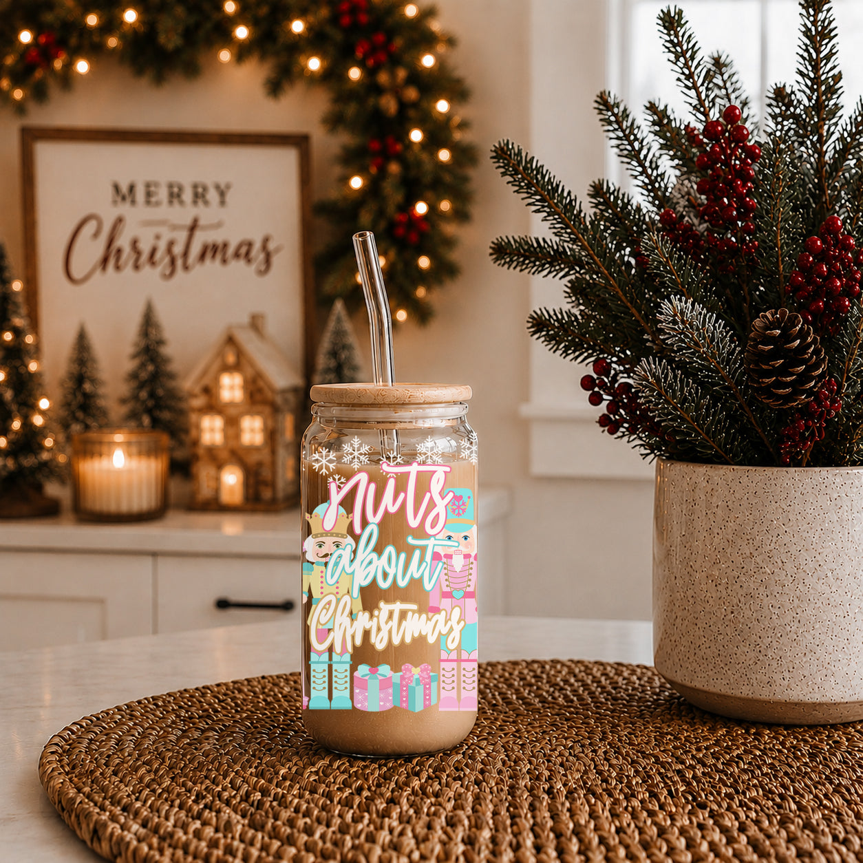 Nutcracker Nuts 17oz Glass Cup