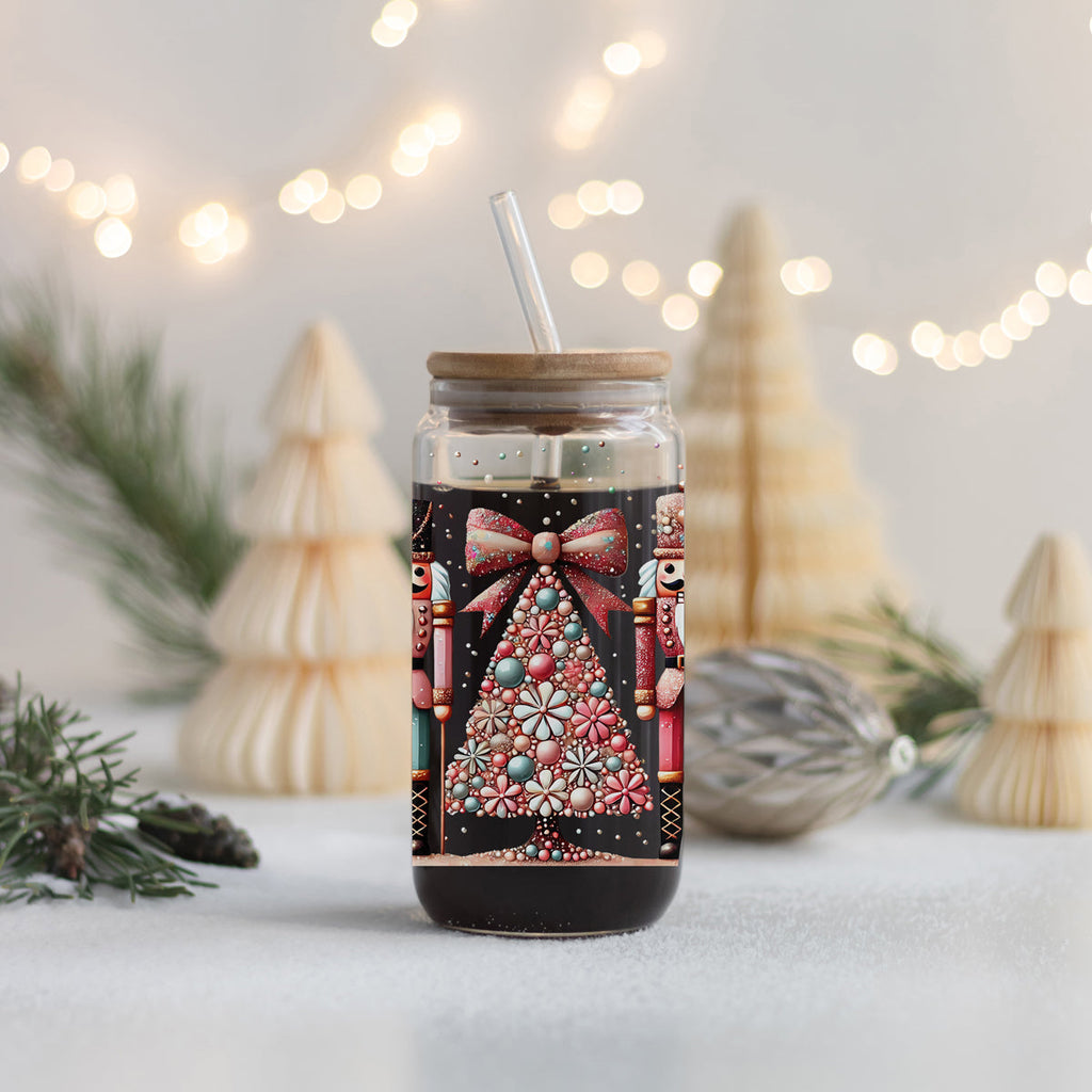 Nutcracker Glam 17oz Glass Cup