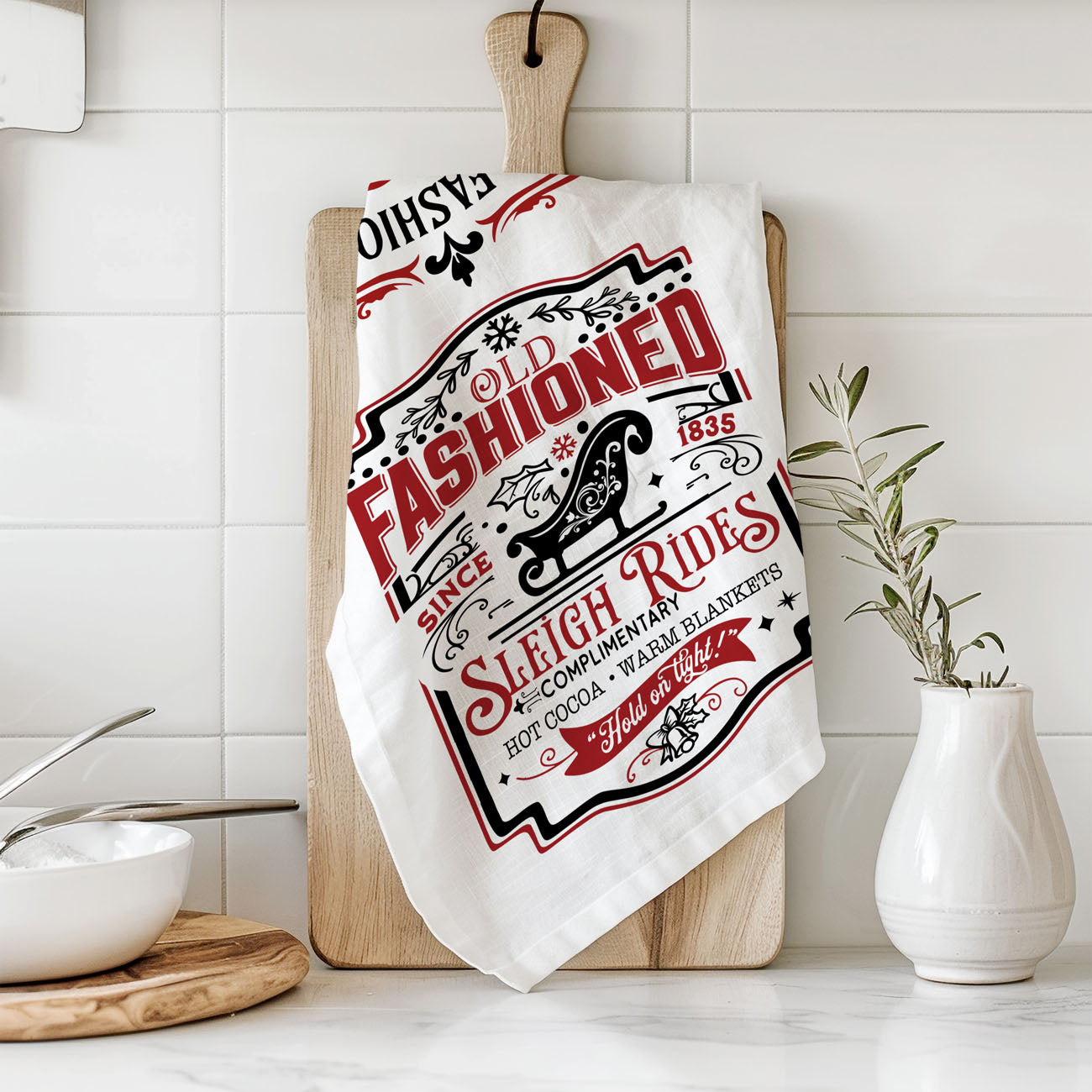 Sleigh + Candy Canes Kitchen Towel