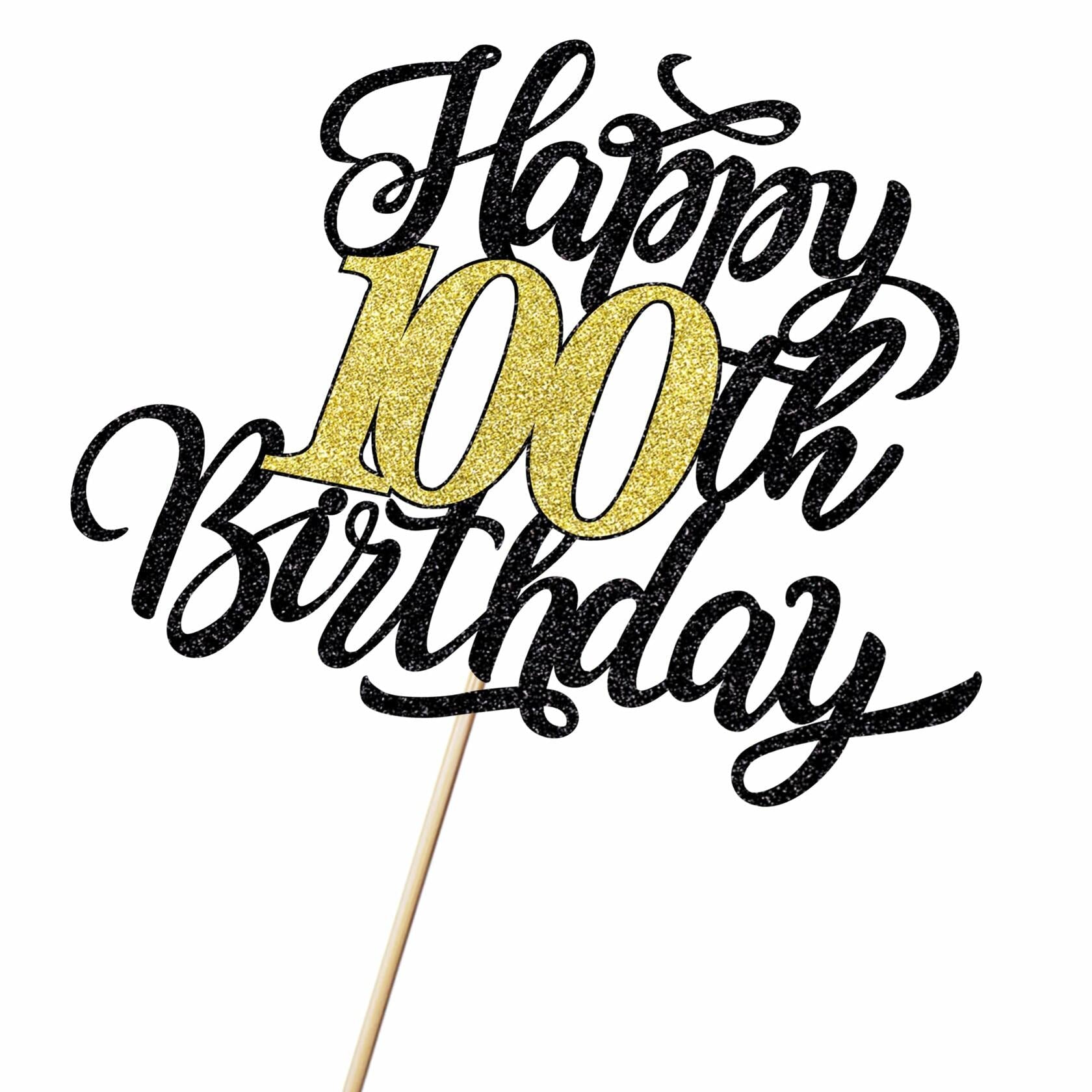 Leetaivie Happy 90th Birthday Cake Topper Black Gold Glitter Party Decor