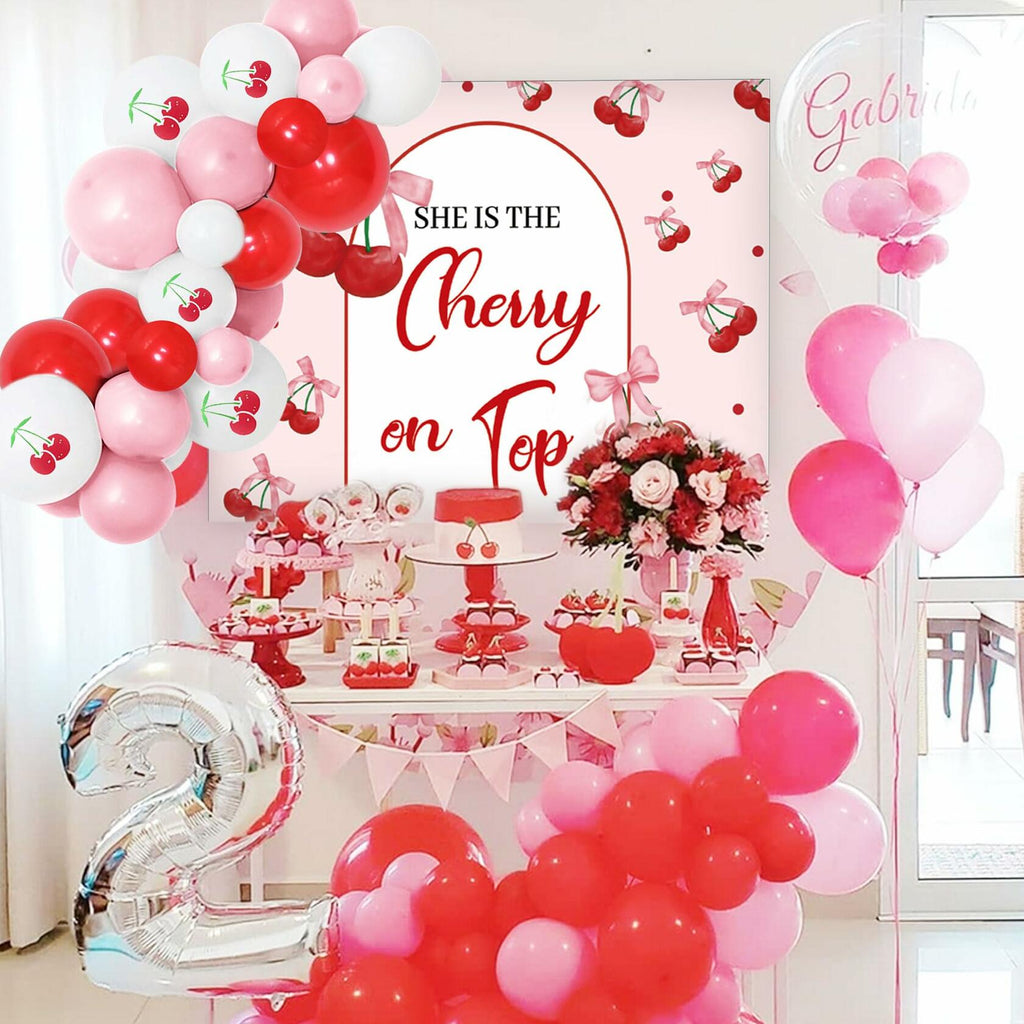 BACH AND BOUJEE She's The Cherry on Top Baby Shower Backdrop Red Balloons