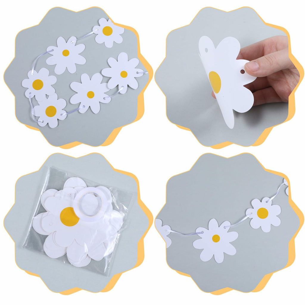 YQQYG Daisy Banner Garland 4 PCS White Paper Party Decor