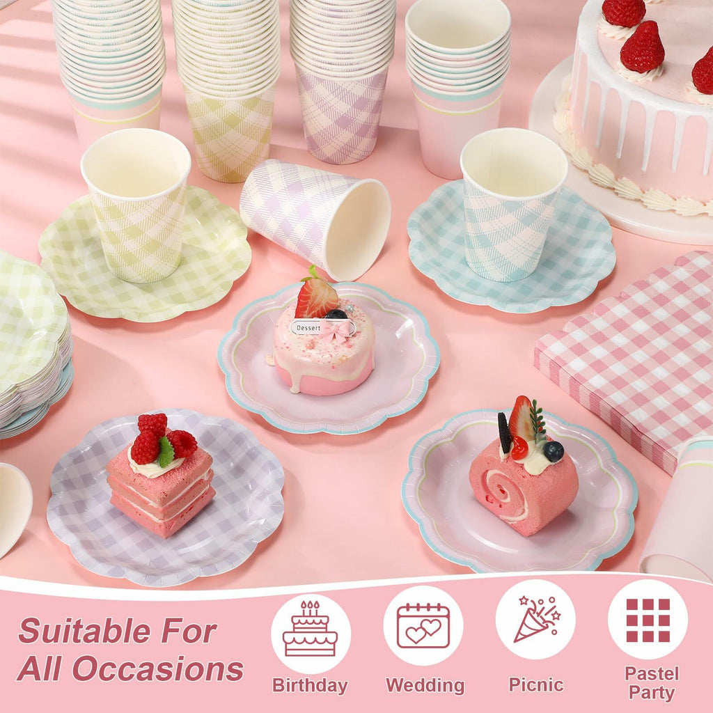 Yungyan 216 Pc Gingham Party Supplies Set Plates Cups Napkins Classic Color