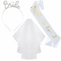 Apone Fatu 3 Pcs Bride Crown Headband Sash Veil Bachelorette Party Gold