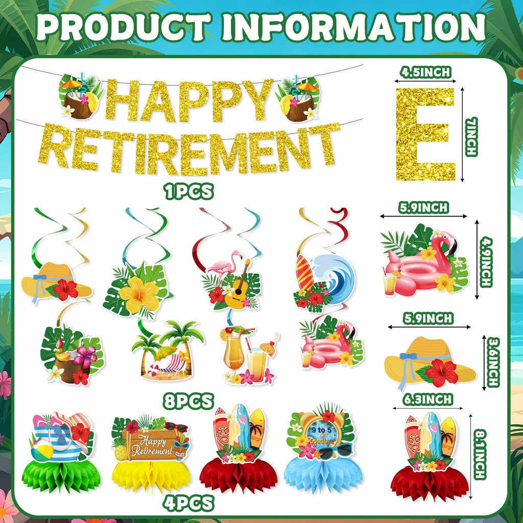 delaimastor Beach Retirement Party Decorations Banner Honeycomb Swirl 13pcs