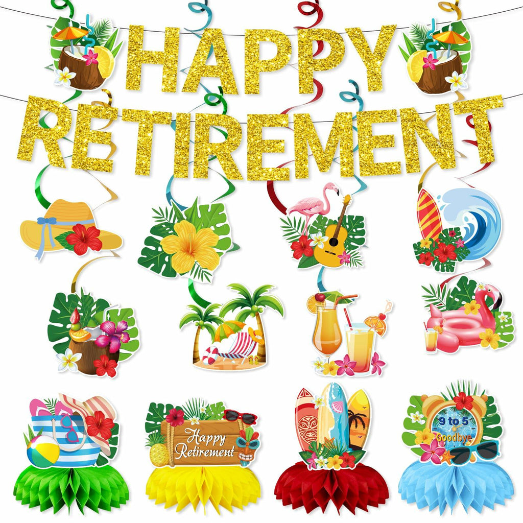 delaimastor Beach Retirement Party Decorations Banner Honeycomb Swirl 13pcs