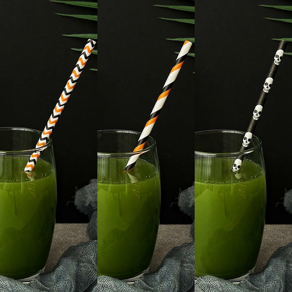 YAOSHENG Halloween Paper Straws 200pcs Biodegradable Mixed Styles Party