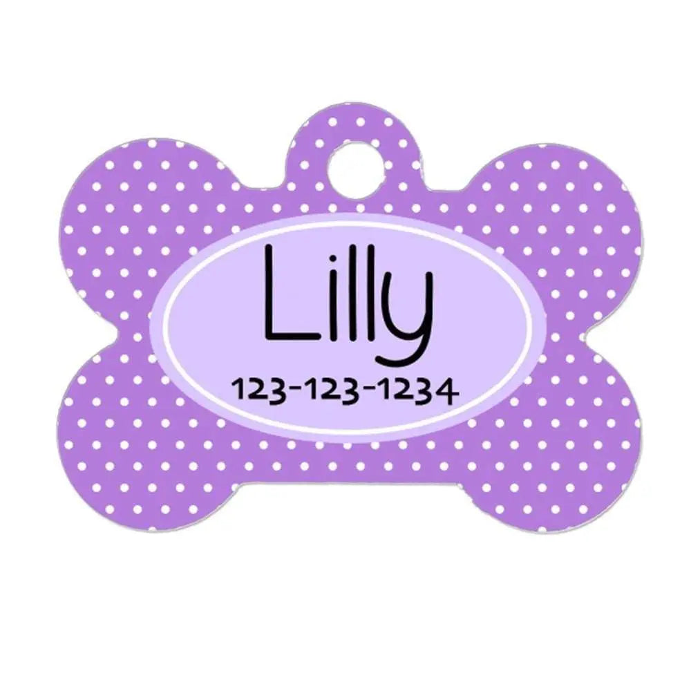 Personalized Bone Dog Tag -  Lavendar Purple Polka Dot