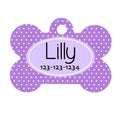 Personalized Bone Dog Tag -  Lavendar Purple Polka Dot
