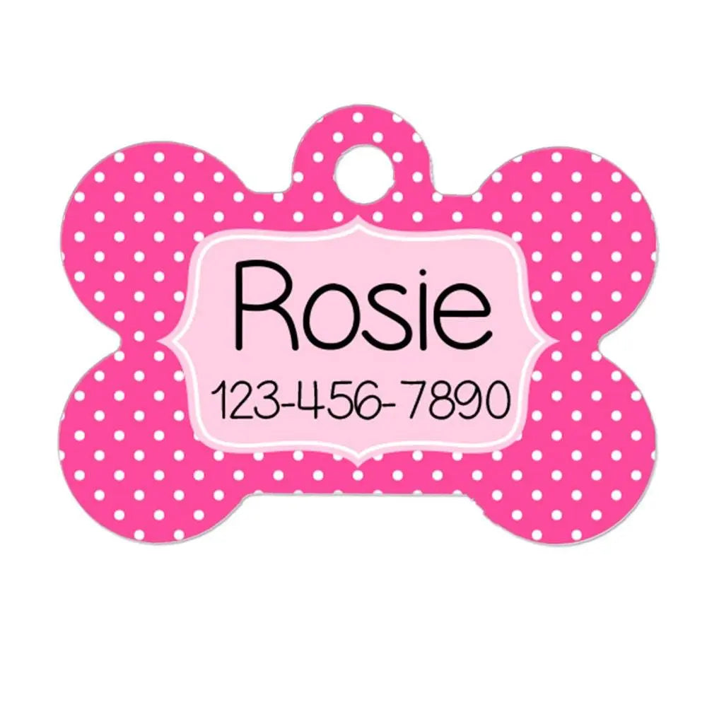 Personalized Dog Name Tag - Dog ID Tag - Custom Dog Collar Tag - Dog Tag Pink Polka Dots