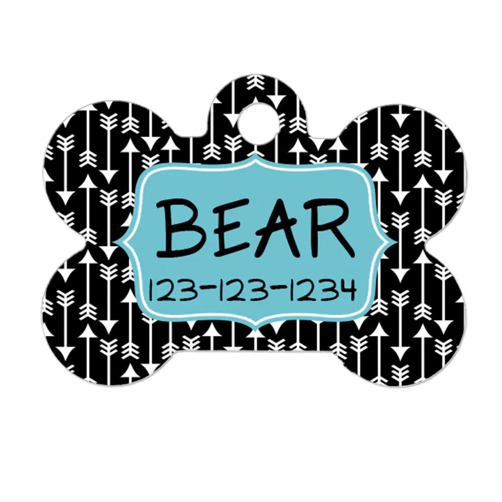 Personalized Pet ID Tag - Personalized Pet Tag - Custom Pet ID Tag - Arrow Dog Name Tag - Dog ID Tag - Dog Collar Name Tag - Black Turquoise
