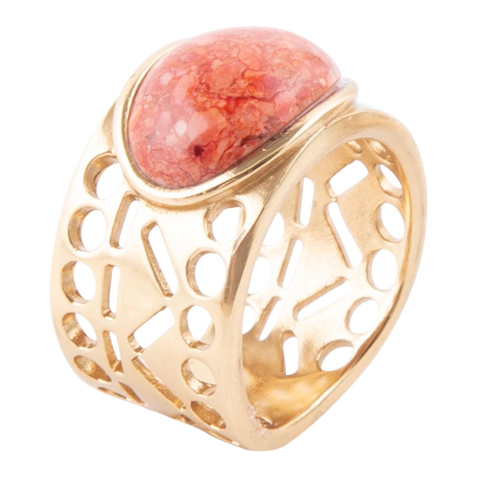 Pharoah Orange Sponge Coral and Golden Bronze Ring