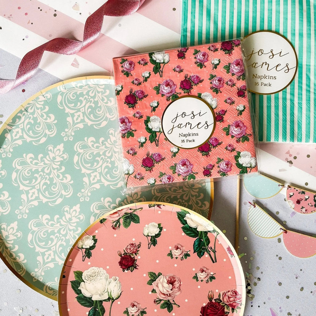 Pink Polka Dot Vintage French Floral Cocktail Paper Napkins (16pcs)