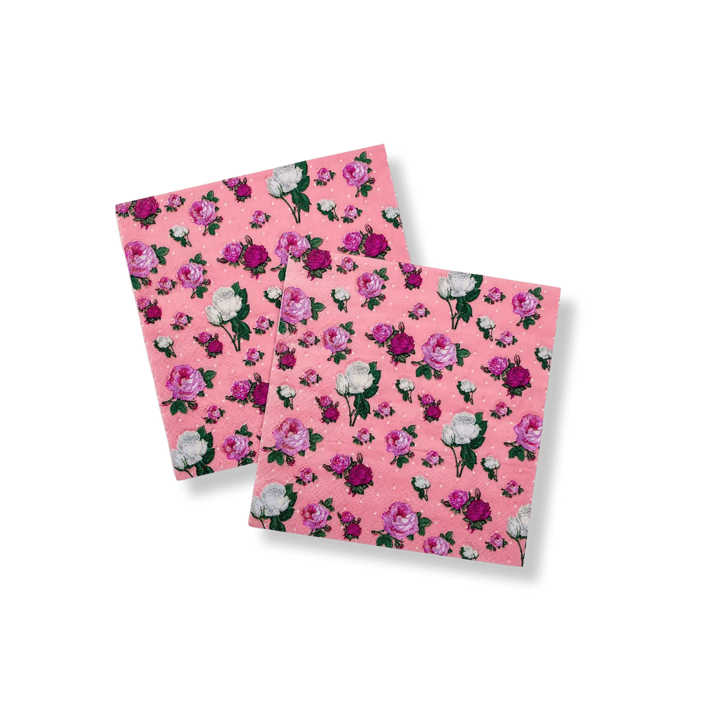 Pink Polka Dot Vintage French Floral Cocktail Paper Napkins (16pcs)