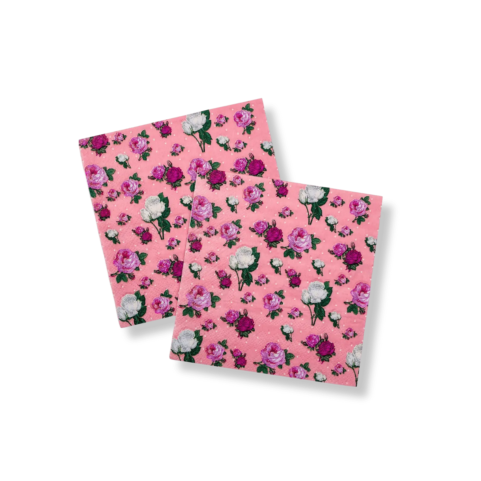 Pink Polka Dot Vintage French Floral Cocktail Paper Napkins (16pcs)