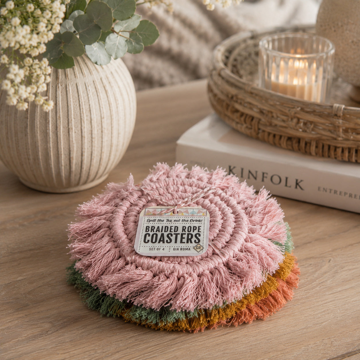 Pastel Braided Tassel Coasters