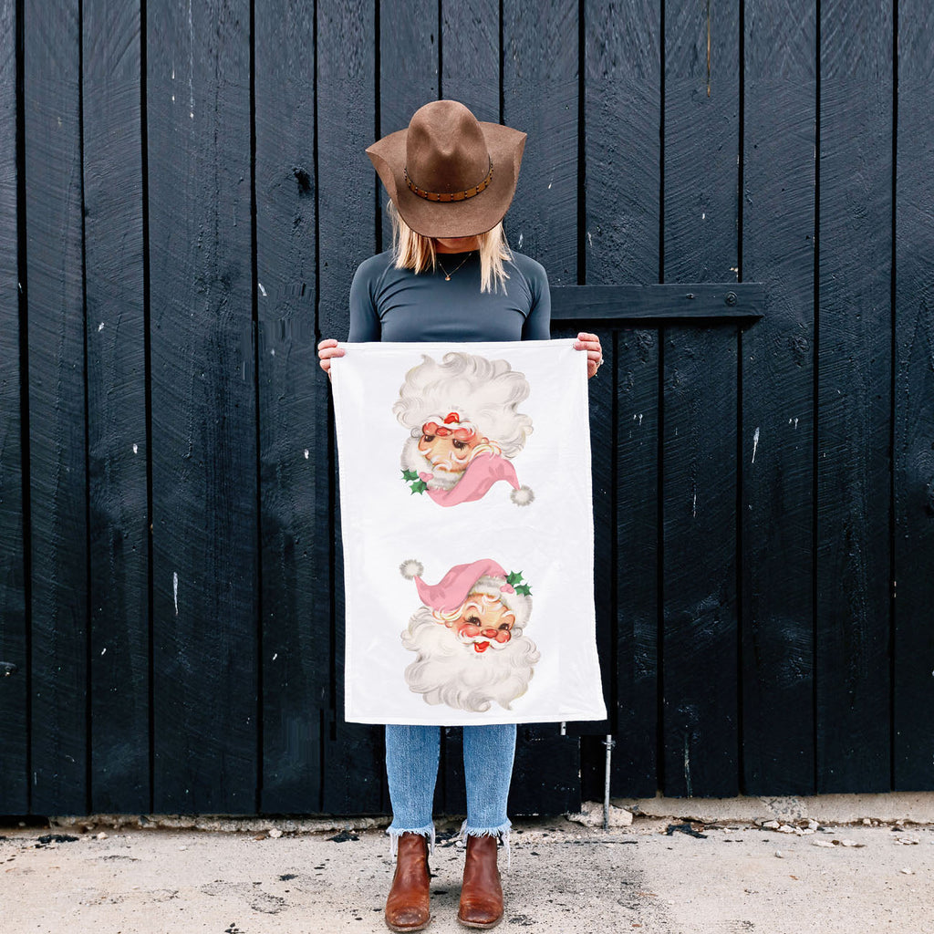 Pink Santa Vintage Kitchen Towel