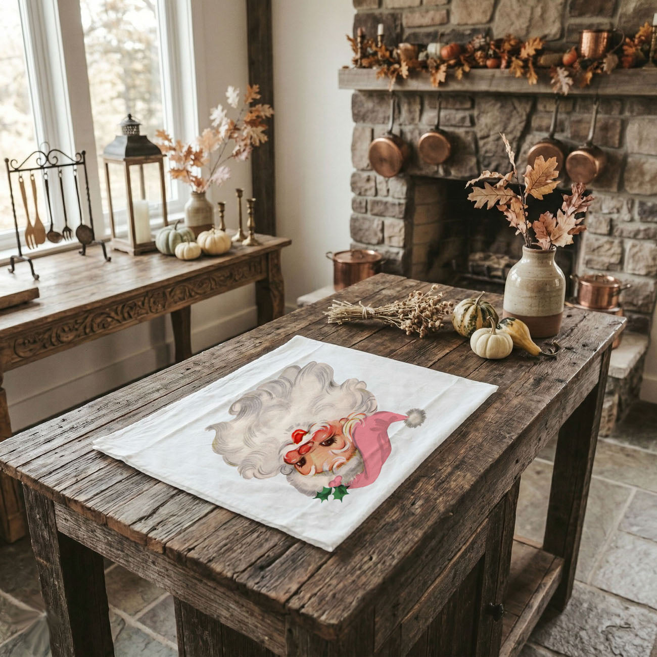 Pink Santa Vintage Kitchen Towel