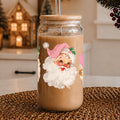 Vintage Pink Santa 17oz Glass Cup
