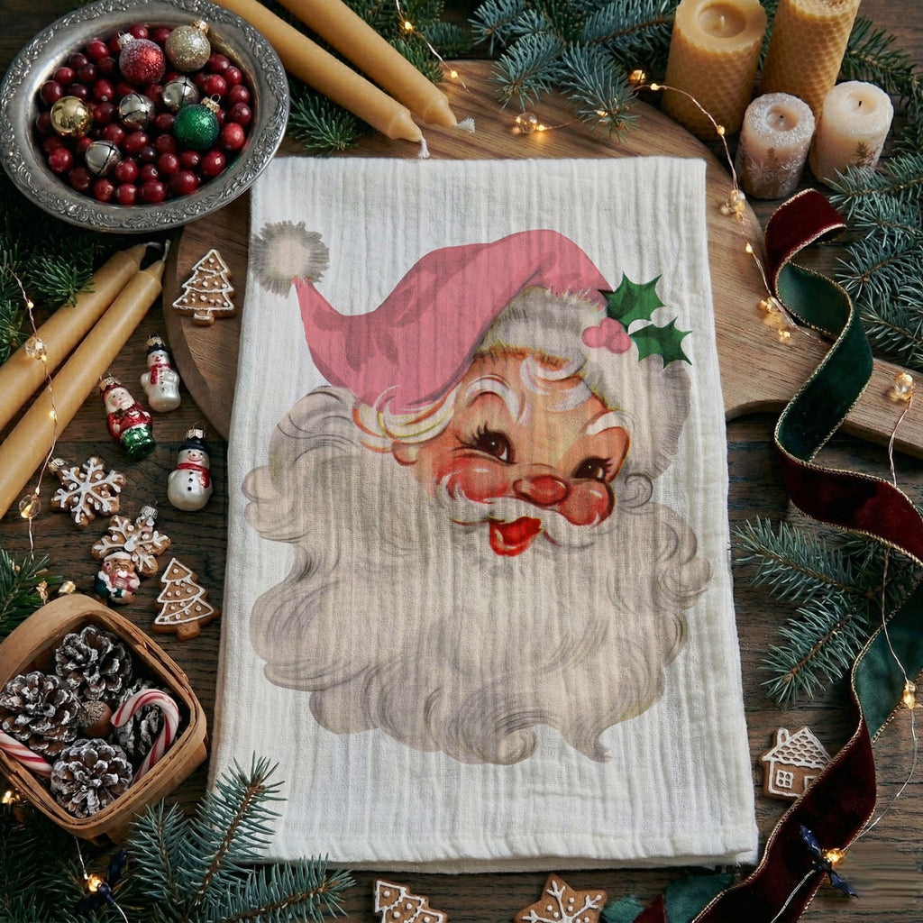 Pink Santa Vintage Kitchen Towel