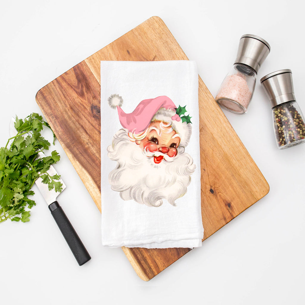 Pink Santa Vintage Kitchen Towel